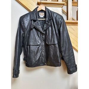 Vintage Banana Republic Womens 80s Black Leather Jacket Sz 6 Moto Mint Condition